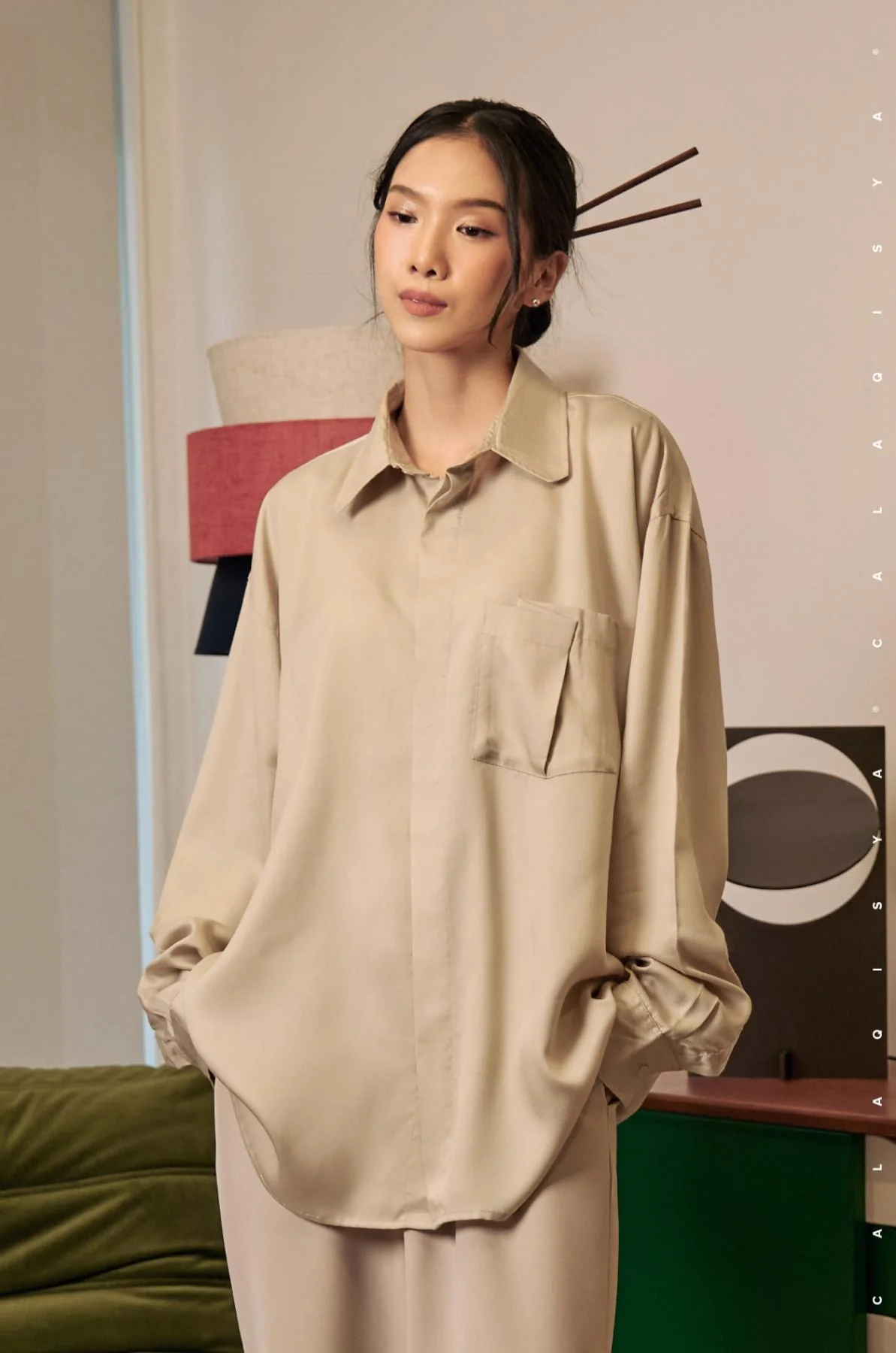 ASAL LOUNGE LOOSE SHIRT IN PISTACHIO SHELL