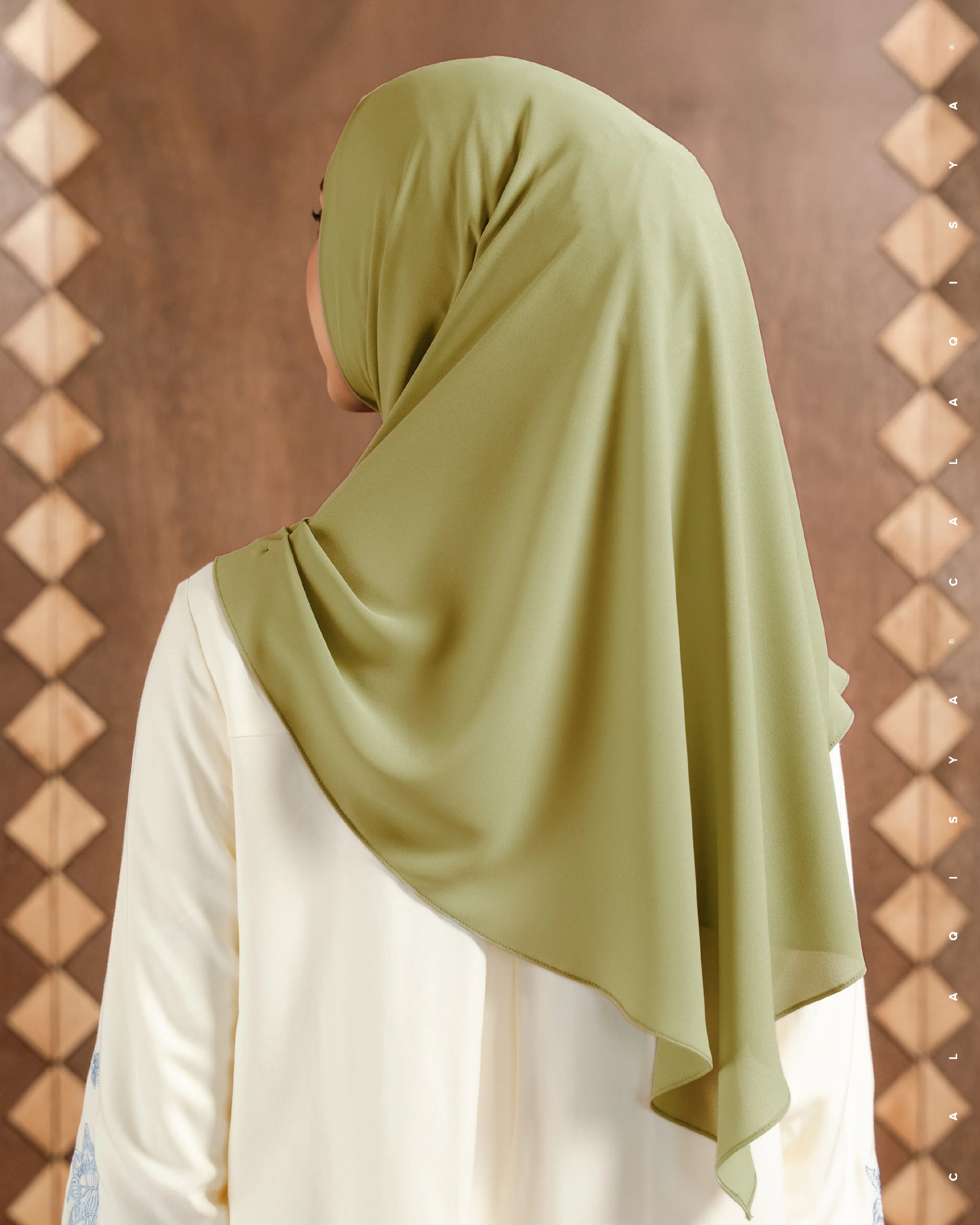 DANIAH TIE BACK UNDERCHIN (TRIANGLE) IN ECRU OLIVE - Image 2