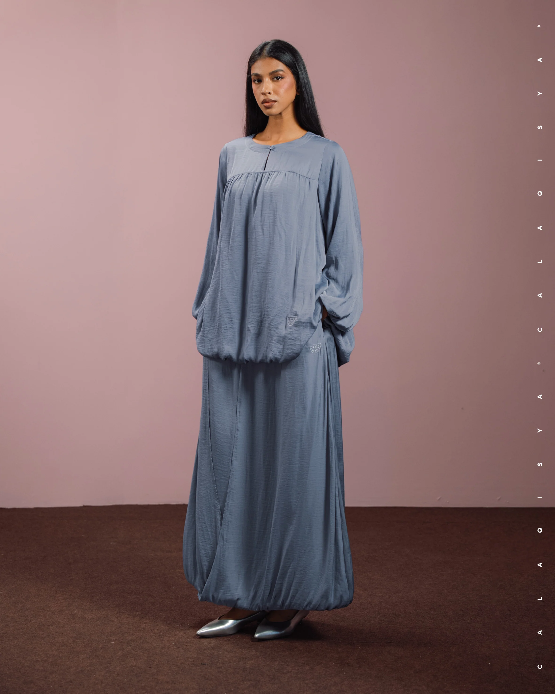 LAUREL DRAPED SKIRT IN FADED DENIM