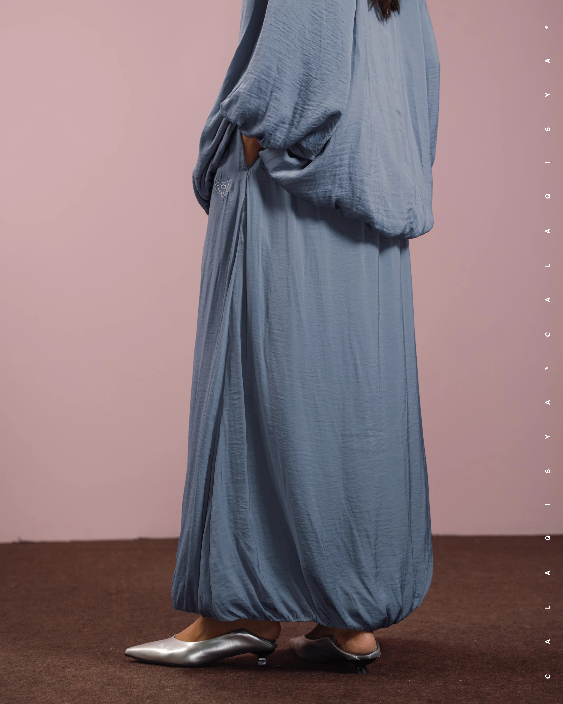 LAUREL DRAPED SKIRT IN FADED DENIM - Image 3